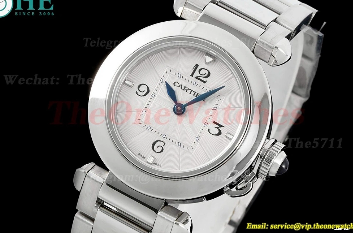 Cartier Quartz SS Pasha 30mm De Ladies Dial AF White SS 1224